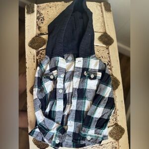 Wonder Nation 3T Black and Green Plaid Hooded Shirt